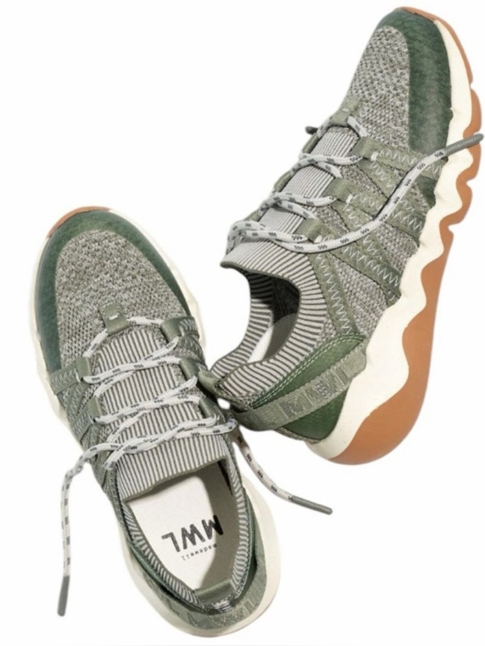 Madewell Olive Green Knit Sneakers with Tan Sole